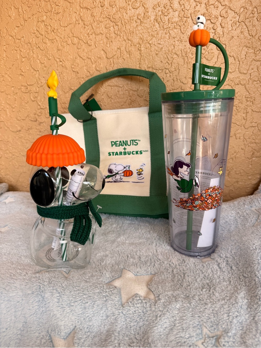 Bundle:Starbucks Peanuts Fall Set — Mini Tote, Glass Tumbler and Mini Tote